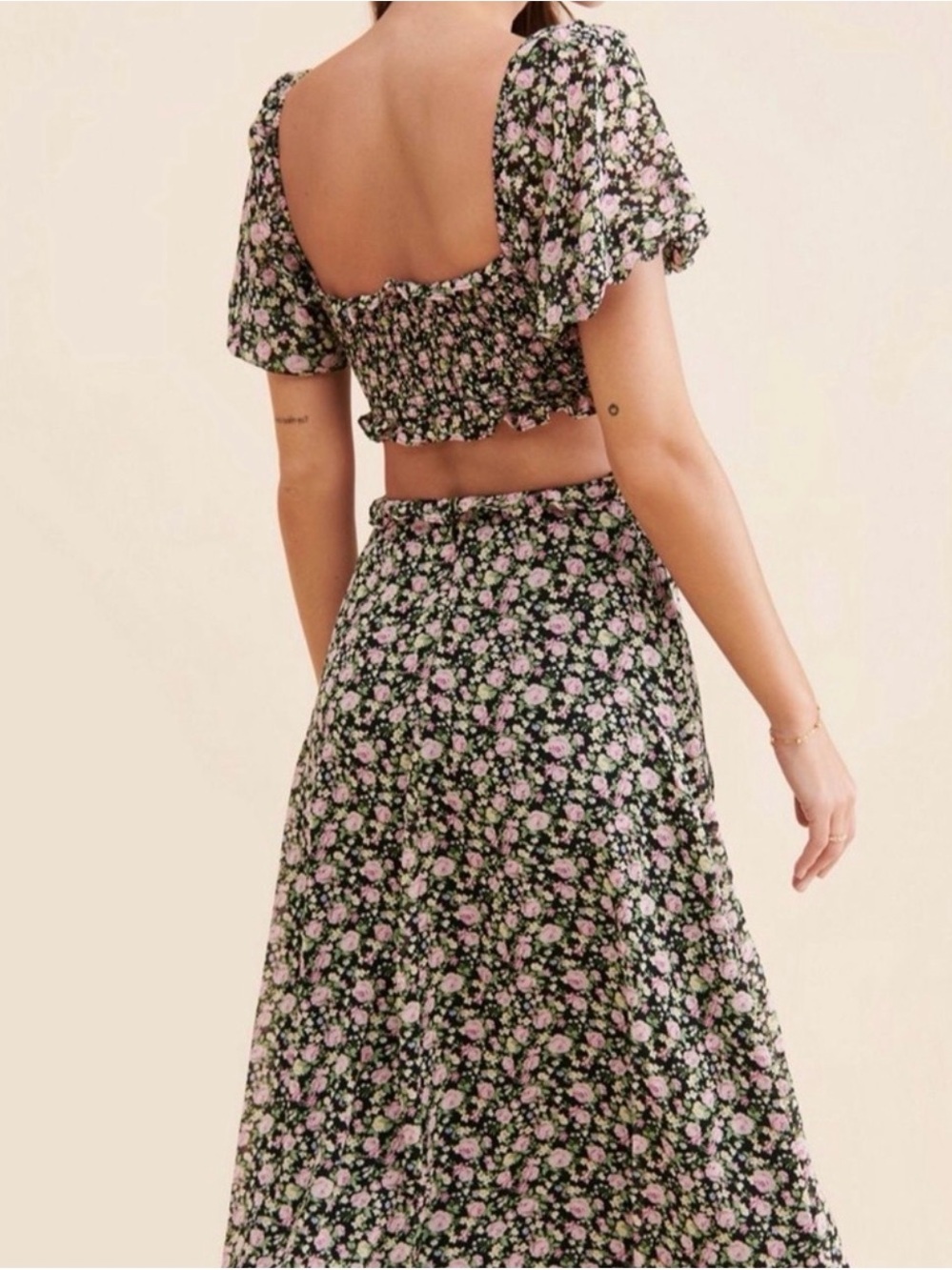 Astr Black Floral Cutout Ruched Dress with Pink Flowers - Picture 6 of 6